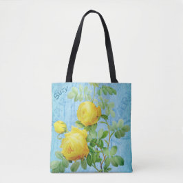 Bolsa Tote Rosas Amarelas do Chique Vintage em Azul