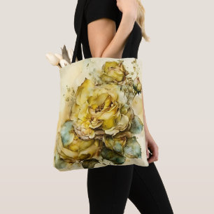 Bolsa Tote Rosas Amarelas e Douradas em Grande Escala