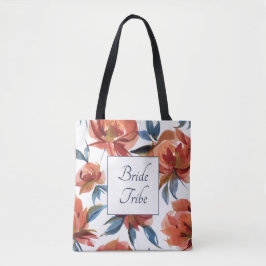 Bolsa Tote Rosas Azul e Laranja Bridesmaid