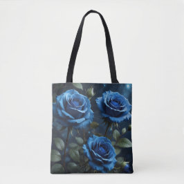 Bolsa Tote Rosas Azul Escuro