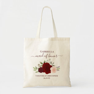 Bolsa Tote Rosas Bege Borgonha Elegante Dama de Honra Casamen