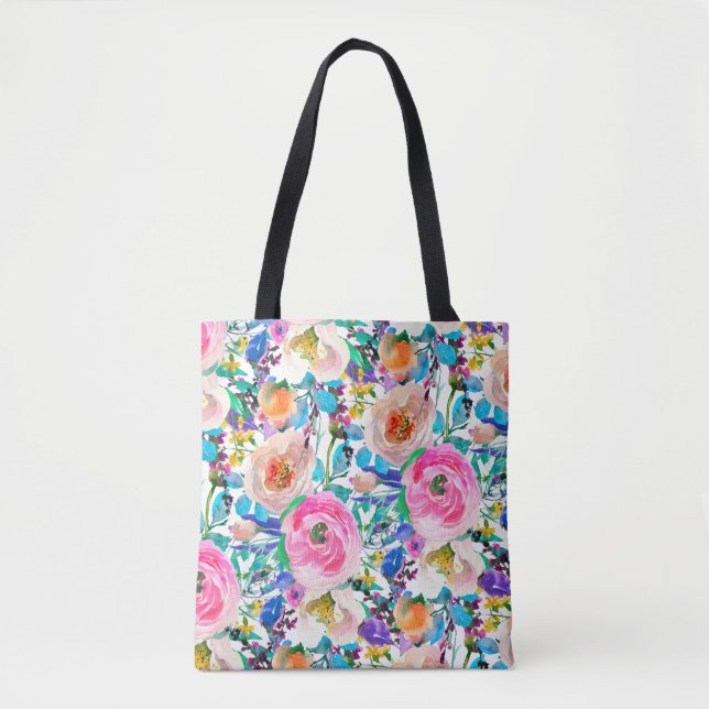 Bolsa Tote Rosas Beige E Rosa (Frente)