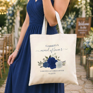 Bolsa Tote Rosas Boho Azuis Elegante Dama de Honra Casamento