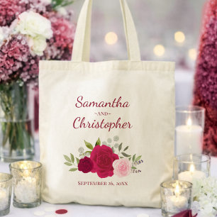Bolsa Tote Rosas Boho Casal Nomes Casamento Rosa Magenta