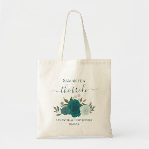 Bolsa Tote Rosas Boho Elegantes Noiva Casamento Teal & Aqua