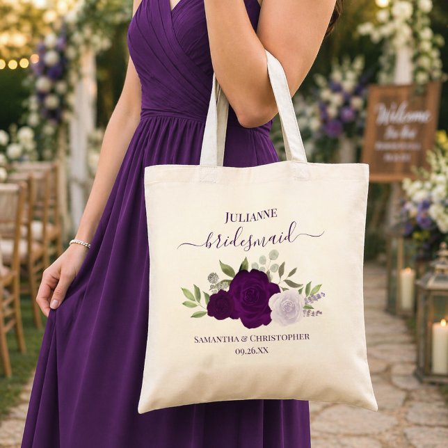 Bolsa Tote Rosas Boho Roxas Elegantes Favor de Noiva Casament (AI-generated models used in mockup imagery.)