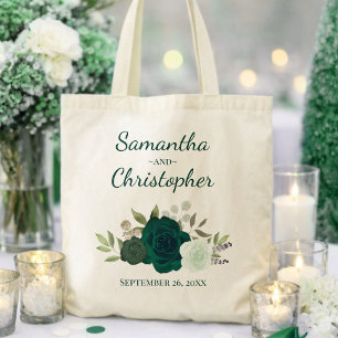 Bolsa Tote Rosas Boho Verde Esmeralda Nomes do Casal Casament