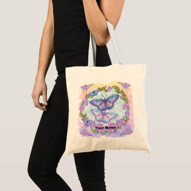 Bolsa Tote Rosas borboletas (Frente (produto))