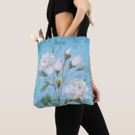 Bolsa Tote Rosas brancas do Chique Vintage em azul