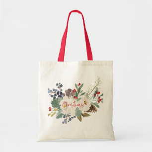 Bolsa Tote Rosas brancas e buquê foliar de Natal