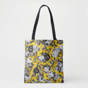 Bolsa Tote Rosas brancas e pretas em amarelo da Toscana
