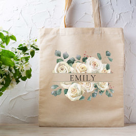 Bolsa Tote Rosas Brancas Elegantes Noiva Acompanhante Nome Pe