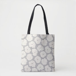 Bolsa Tote Rosas brancas em Cinzas - padrão uniforme.
