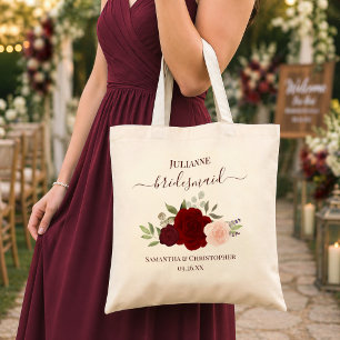 Bolsa Tote Rosas Burgundy e Blush Favor de Casamento para Dam