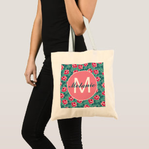 Bolsa Tote Rosas Cor-de-Rosa Bonitas e Pontos no Azul-Piscina