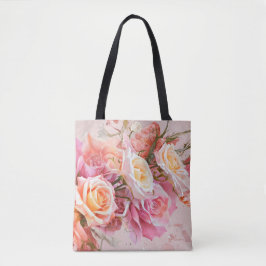 Bolsa Tote Rosas cor-de-rosa com flecha Aquarela nº 3
