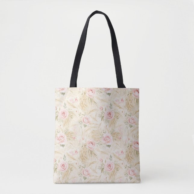 Bolsa Tote Rosas Cor-de-Rosa Floral (Frente)