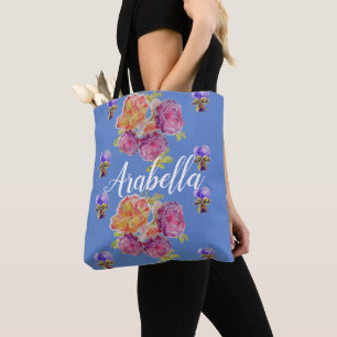 Bolsa Tote Rosas cor-de-rosa Flores Florais Raparigas de Aniv