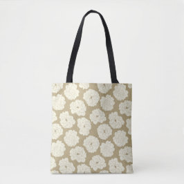 Bolsa Tote Rosas Creme em Bege Dourado - padrão contínuo.