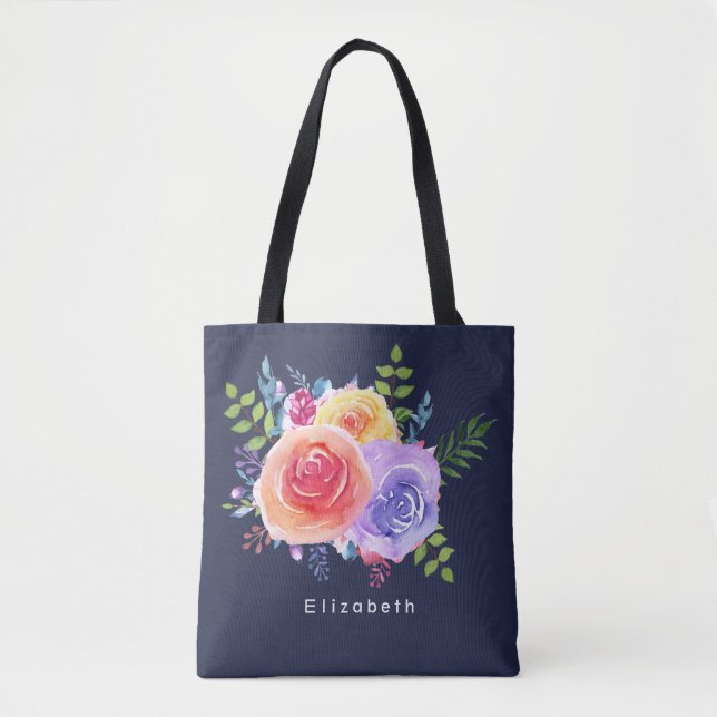 Bolsa Tote Rosas de Aquarela Buquê Floral (Frente)