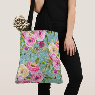Bolsa Tote Rosas de aquarela rosa e creme