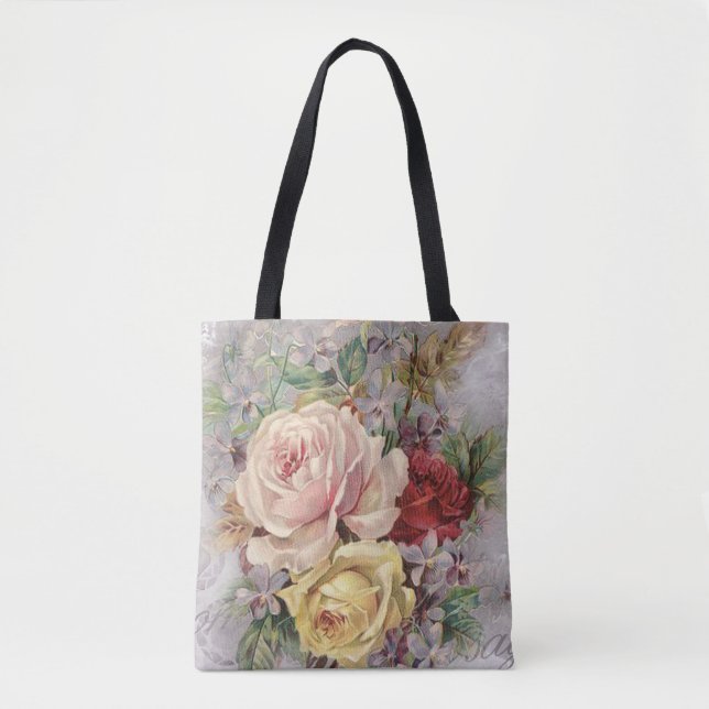 Bolsa Tote Rosas de estilo vitoriano e flores pequenas (Frente)