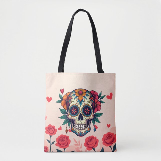 Bolsa Tote Rosas do crânio do Açúcar (Frente)