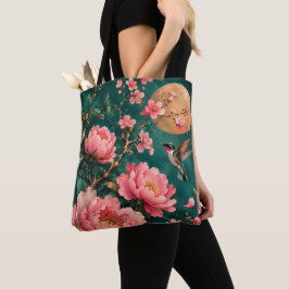Bolsa Tote ROSAS DO JARDIM EMERALD DOURADO DO BEija-FLOR