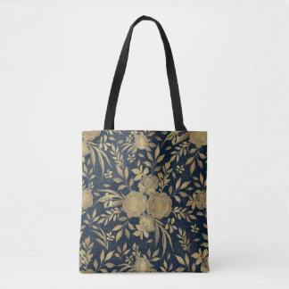 Bolsa Tote Rosas Dourados Elegantes Marinho Floral - Design A