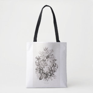 Bolsa Tote Rosas e campainhas (1870) arte cromolitografada. f