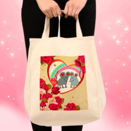 Bolsa Tote Rosas e mouses de enquadramento cardíaco com arco-