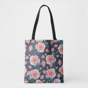 Bolsa Tote Rosas e Rosebuds: Floral Sem Costura.