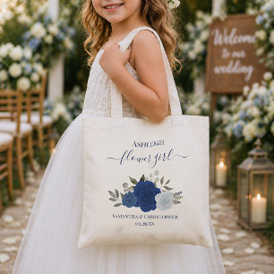 Bolsa Tote Rosas em Aquarela Azul Elegante Menina das Flores 