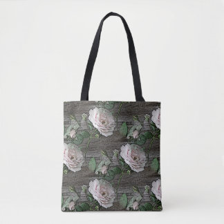 Bolsa Tote Rosas em Madeira Desgastada