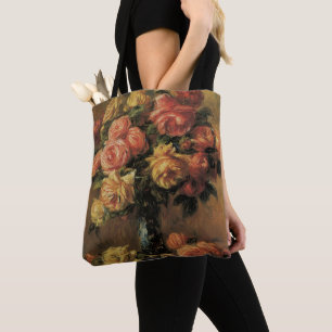 Bolsa Tote Rosas em um vaso por Pierre Renoir, belas artes do