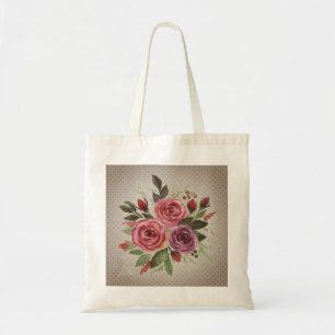 Bolsa Tote Rosas florais de flores de aquarelas retro vintag