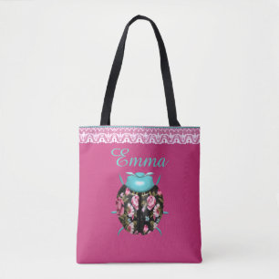 Bolsa Tote rosas florais de ladybug victorian vintage fofo