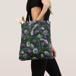 Bolsa Tote Rosas Florais Elegantes Roxos