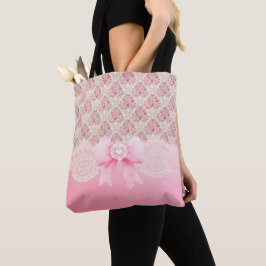Bolsa Tote Rosas Florais, Rosa, Vintage, Fita E Lace