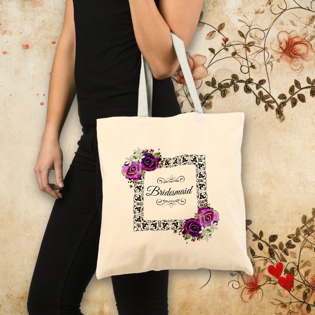 Bolsa Tote Rosas Florais Roxos bonito Bridesmaid Gift (Criador carregado)