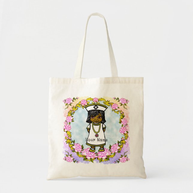 Bolsa Tote Rosas Garota Marrom Enfermeira (Frente)