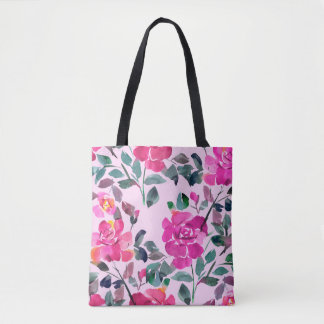 Bolsa Tote Rosas opulentes desenhados à mão. Coruja floral