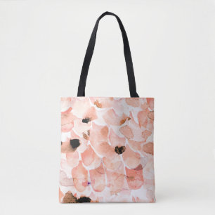 Bolsa Tote Rosas, pedras e folhas, padrão de aquarela.