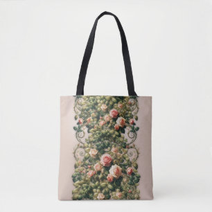 Bolsa Tote Rosas Pink Shabby Chic Videiras Floral Elegante