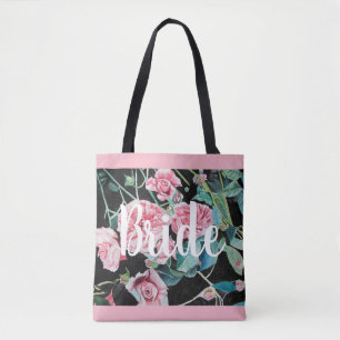 Bolsa Tote Rosas Pretas Cor-de-Rosa Saco de Tota Floral de Ca