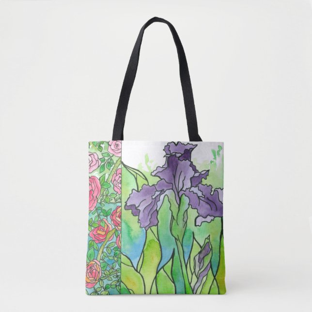 Bolsa Tote Rosas Púrpuras Iris Rosa Flores De Grande Aquarela (Frente)