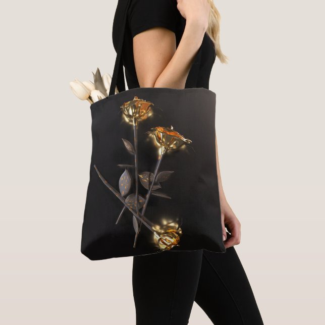 Bolsa Tote Rosas Queimando – Elegância Dourada (Close Up)