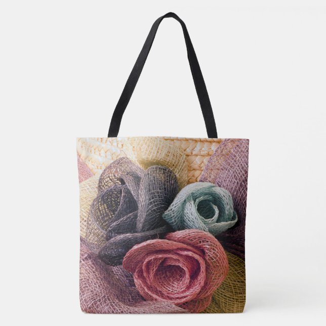 Bolsa Tote Rosas Raffia (Frente)