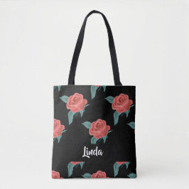 Bolsa Tote Rosas rosa a preto