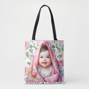 Bolsa Tote Rosas rosa-bonitas e bebê sorrindo